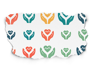 Image showing Insurance concept: Heart And Palm icons on Torn Paper background