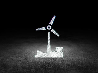 Image showing Manufacuring concept: Windmill in grunge dark room