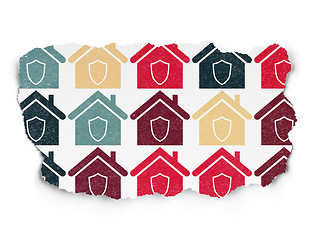 Image showing Finance concept: Home icons on Torn Paper background