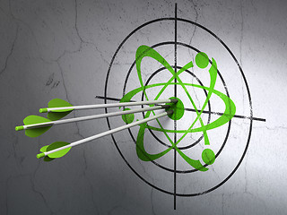Image showing Science concept: arrows in Molecule target on wall background