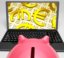 Image showing Euros Laptop Screen Shows Euro Currency Symbol