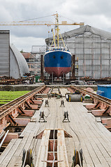 Image showing The ship on the stocks in the shipyard