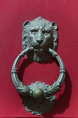 Image showing Detail of an old iron handle in the shape of lion