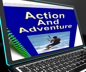 Image showing Action And Adventure On Laptop Shows Expeditions