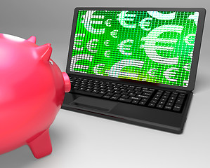 Image showing Euro Symbols On Laptop Showing European Finances