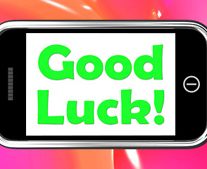 Image showing Good Luck On Phone Shows Fortune And Lucky