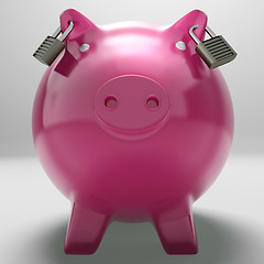 Image showing Piggybank With Locked Ears Showing Monetary Protection