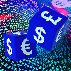 Image showing Currencies Dice On Background Shows Forex