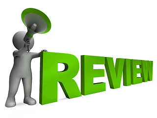 Image showing Review Character Shows Assessing Evaluating Evaluate And Reviews