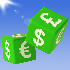 Image showing Currencies Dice Flying Showing Money Exchange