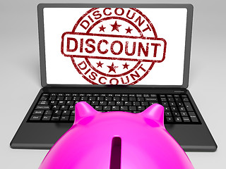 Image showing Discount Stamp On Laptop Shows Special Sales