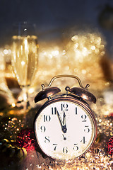 Image showing New Year clock and champagne glass