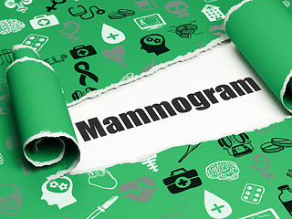 Image showing Medicine concept: black text Mammogram under the piece of  torn paper