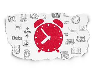 Image showing Timeline concept: Alarm Clock on Torn Paper background