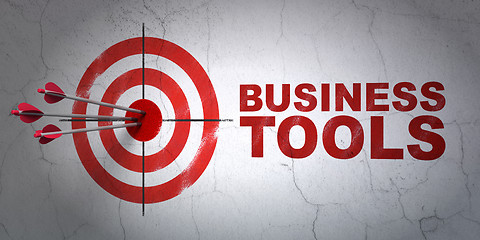Image showing Finance concept: target and Business Tools on wall background