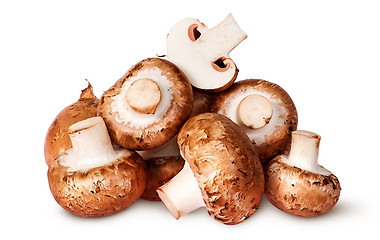 Image showing Big pile of fresh brown champignon