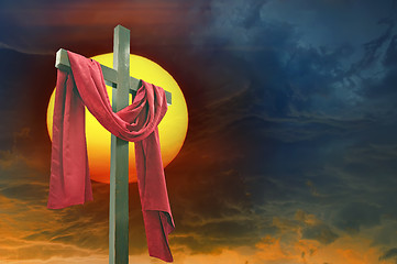 Image showing Cross, sun and  sky