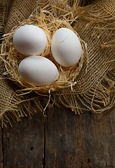 Image showing eggs at hay nest in chicken farm