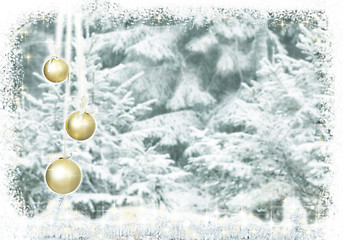 Image showing Christmas baubles snow forest