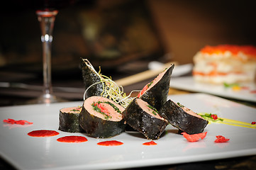 Image showing Sushi roll with salmon