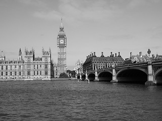 Image showing Black and white Houses of Parliament in London