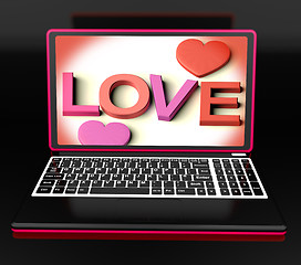 Image showing Love On Laptop Shows Romance