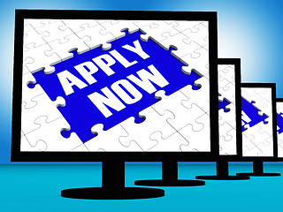 Image showing Apply Now On Monitors Shows Job Application