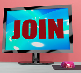 Image showing Join On Monitor Shows Registration Membership Or Volunteer