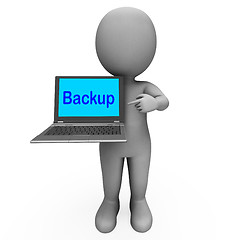 Image showing Backup Laptop And Character Shows Archiving Back Up And Storing