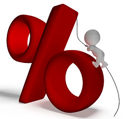 Image showing Percent Sign With 3d Man Climbing Showing Percentage