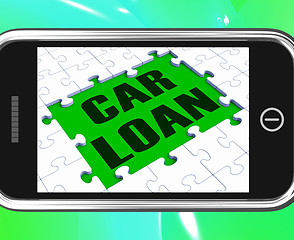 Image showing Car Loan On Smartphone Shows Car Rent