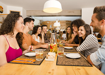 Image showing Friends lunching at the restaurant