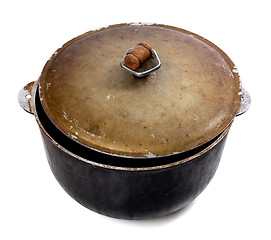 Image showing Old dirty big pot on white background