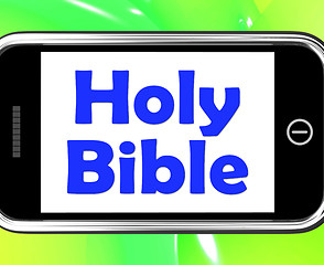 Image showing Holy Bible On Phone Shows Religious Book