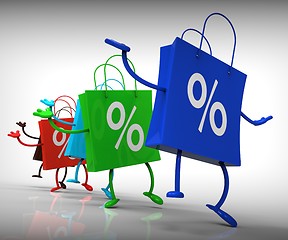 Image showing Percent Sign On Shopping Bags Showing Bargains