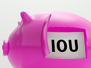 Image showing IOU In Piggy Shows Broke And Bankrupt