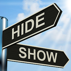 Image showing Hide Show Signpost Means Obscured And Visible