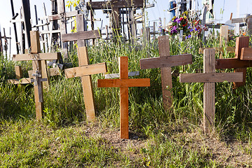 Image showing wooden crosses  close-up 