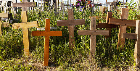 Image showing wooden crosses  close-up 