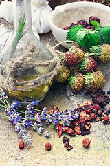 Image showing Still life with harvest medicinal herbs