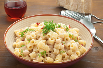 Image showing Pasta and beans with bacon and wild Finocchieto