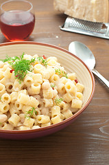 Image showing Pasta and beans with bacon and wild Finocchieto