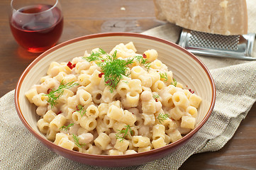 Image showing Pasta and beans with bacon and wild Finocchieto