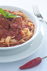Image showing Homemade pasta with ragu of wild boar