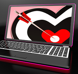 Image showing Target Heart On Laptop Shows Affection