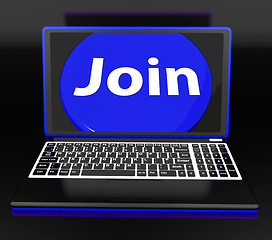 Image showing Join On Laptop Shows Subscribing Membership Or Volunteer Online