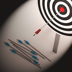 Image showing Arrow On Dartboard Shows Failure Or Failed Shot