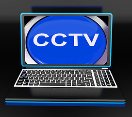 Image showing CCTV Laptop Monitor Shows Security Protection Or Monitoring Onli