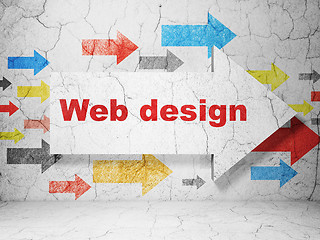 Image showing Web development concept: arrow with Web Design on grunge wall background