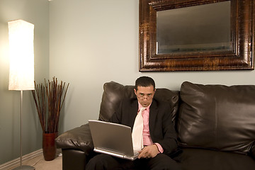 Image showing Home or Office - Businessman Working on the Couch